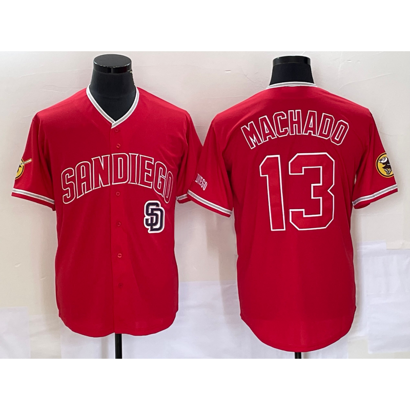 San Diego Padres #13 Manny Machado Red Puhics NEW 2023 Cool Base Stitched Jersey