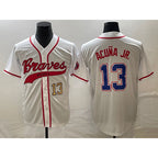 Atlanta Braves #13 Ronald Acuna Jr Number White Puhics Cool Base With Patch Stitched Jersey