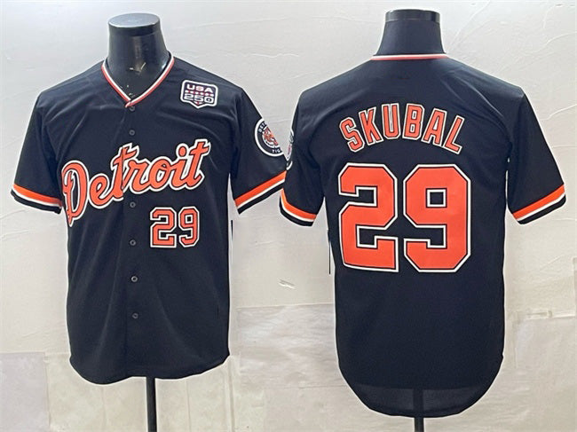 Detroit Tigers #29 Tarik Skubal Navy Puhics 2026 Alternate USA 250' Patch Vapor Premier Limited Stitched Jersey