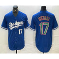 Los Angeles Dodgers #17 Shohei Ohtani Number Blue Green Puhics Stitched Cool Base Jerseys