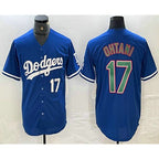 Los Angeles Dodgers #17 Shohei Ohtani Number Blue Green Puhics Stitched Cool Base Jerseys