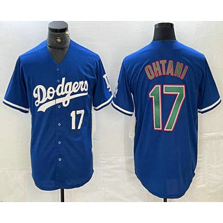 Los Angeles Dodgers #17 Shohei Ohtani Number Blue Green Puhics Stitched Cool Base Jerseys