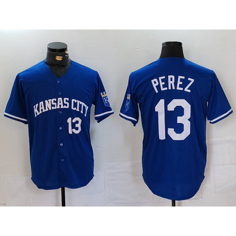 Kansas City Royals #13 Salvador Perez Number Royal Puhics Cool Base Stitched Jersey