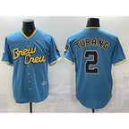 Milwaukee Brewers #2 Brice Turang Powder Blue Puhics City Connect Cool Base Stitched Jersey