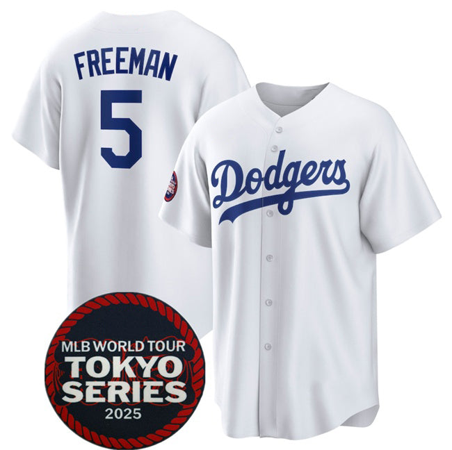 Los Angeles Dodgers #5 Freddie Freeman White Puhics 2025 World Tour Tokyo Series Home Stitched Jersey