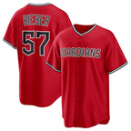 Cleveland Guardians #57 Shane Bieber Red Puhics Cool Base Stitched Jersey