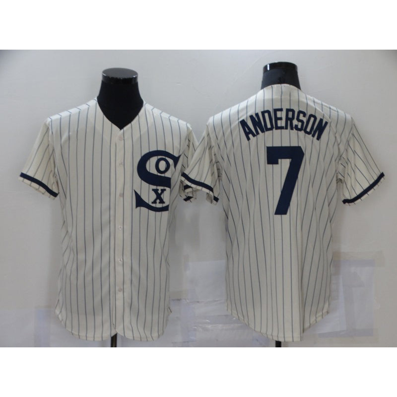Chicago White Sox #7 Tim Anderson 2021 Cream Puhics Navy Field of Dreams Name Flex Base Stitched Jersey