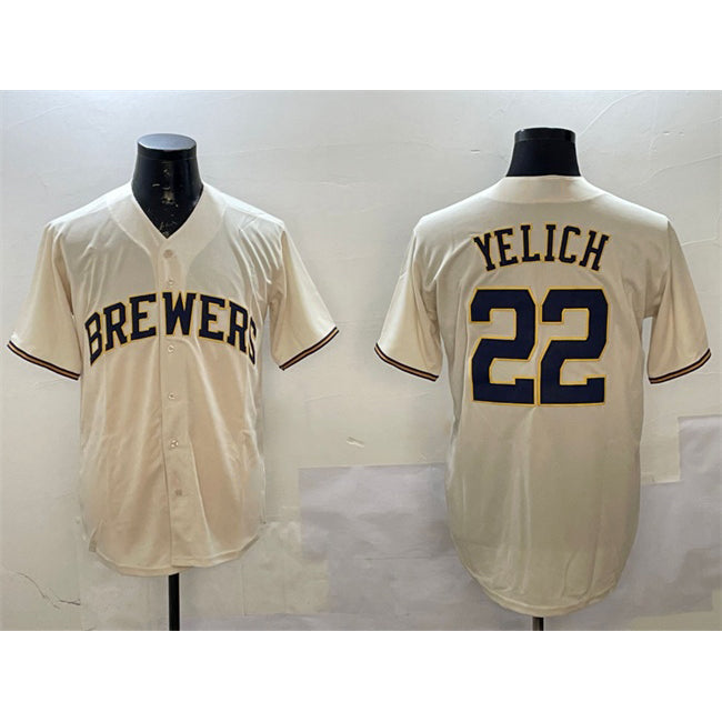 Milwaukee Brewers #22 Christian Yelich Cream Puhics Cool Base Stitched Jersey