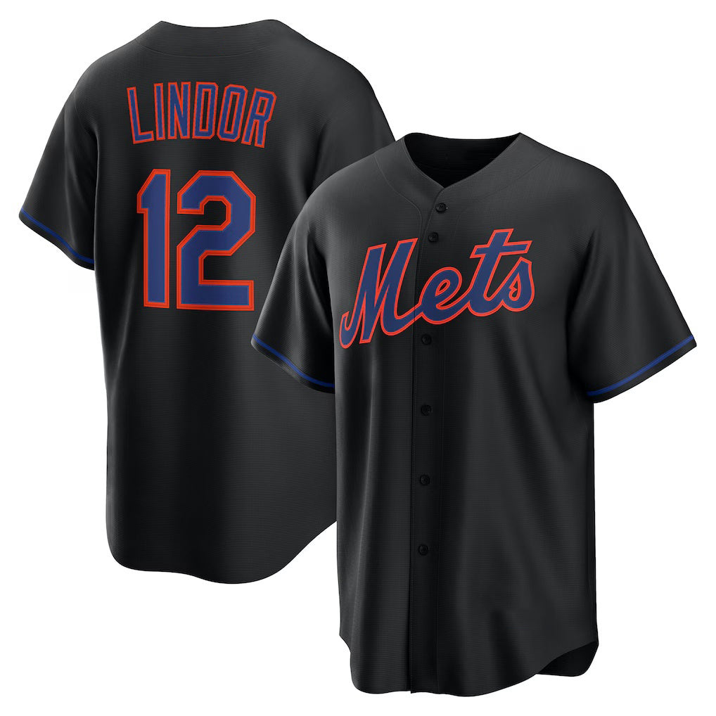 New York Mets #12 Francisco Lindor Black Puhics Alternate Replica Jersey