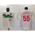 Philadelphia Phillies #55 Ranger Su¨¢rez White Green Puhics Cool Base Stitched Jerseys