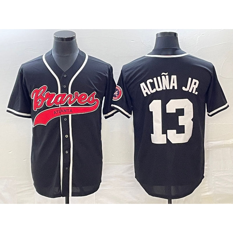 Atlanta Braves #13 Ronald Acuna Jr Black Puhics Cool Base Stitched Jersey 2