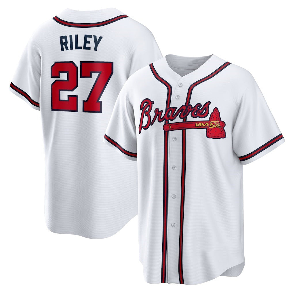 Atlanta Braves #27 Austin Riley White Puhics Home Replica Player Jersey
