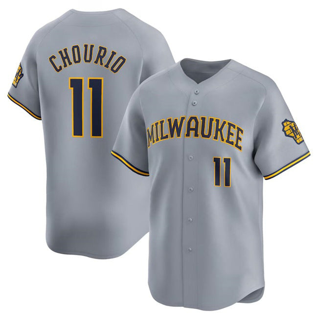 Milwaukee Brewers #11 Jackson Chourio Grey Puhics 2024 Away Limited Stitched Jersey