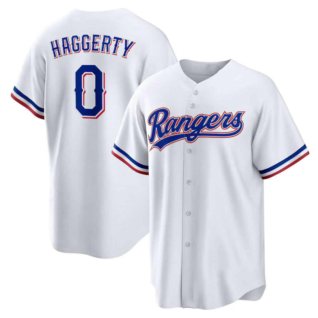 Texas Rangers #0 Sam Haggerty White Puhics Home Replica Jersey