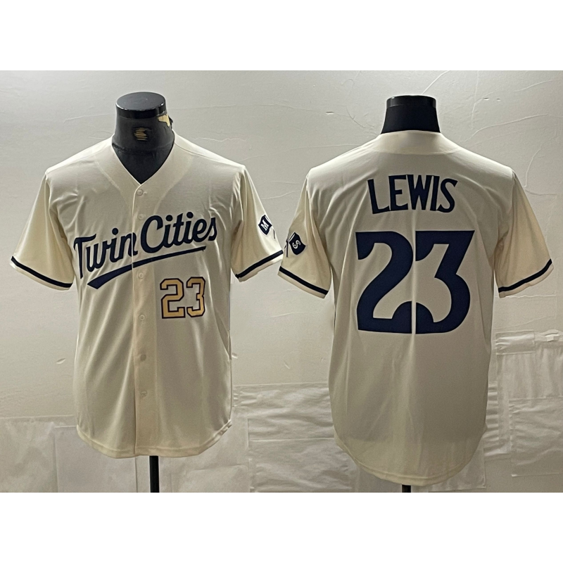 Minnesota Twins #23 Royce Lewis Number Cream Puhics Cool Base Stitched Jerseys