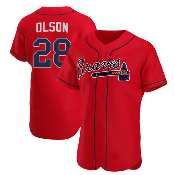 Atlanta Braves #28 Matt Olson Red Puhics Flex Base Stitched Jersey