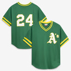 Oakland Athletics #24 Rickey Henderson Mitchell & Ness Green Puhics Authentic Batting Practice Jersey 2