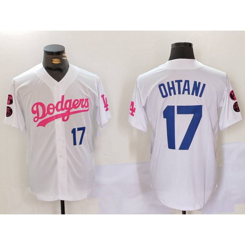 Los Angeles Dodgers #17 Shohei Ohtani White Pink Puhics Vin & Kobe Patch Stitched Jersey1