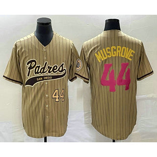 San Diego Padres #44 Joe Musgrove Number Tan Puhics Pinstripe 2023 City Connect Cool Base Stitched Jersey