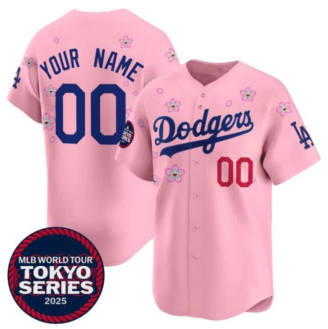 Custom Los Angeles Dodgers Active Player Pink Puhics 2025 Tokyo Series Limited Stitched Jersey
