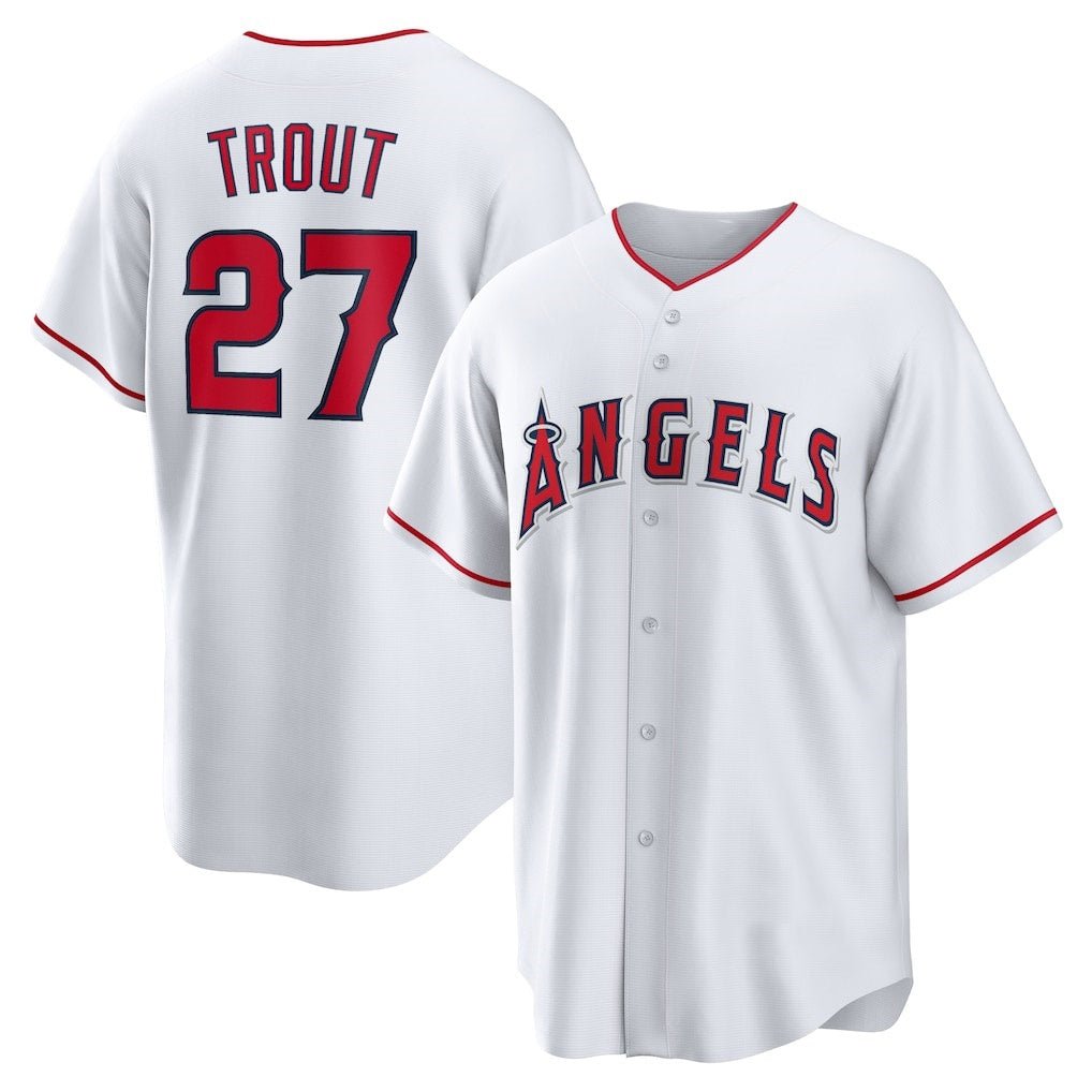 Los Angeles Angels #27 Mike Trout White Puhics Home Replica Player Name Jersey