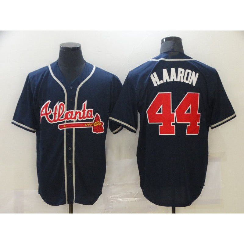 Atlanta Braves #44 Hank Aaron Navy Blue Puhics Stitched Cool Base Jersey