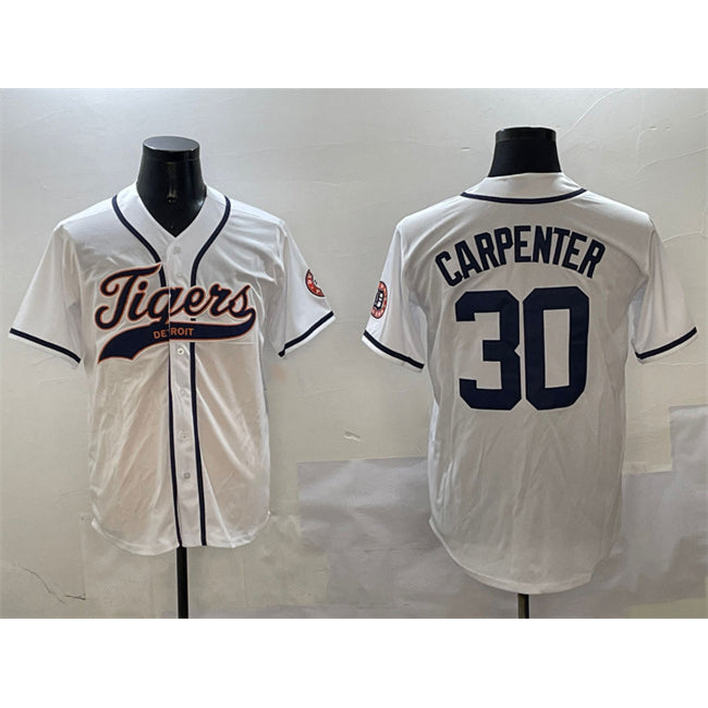 Detroit Tigers #30 Kerry Carpenter White Puhics With Patch Cool Base Stitched Jersey