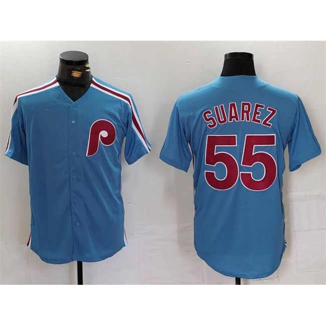 Philadelphia Phillies #55 Ranger Su¨¢rez Blue Puhics Cool Base Stitched Jersey