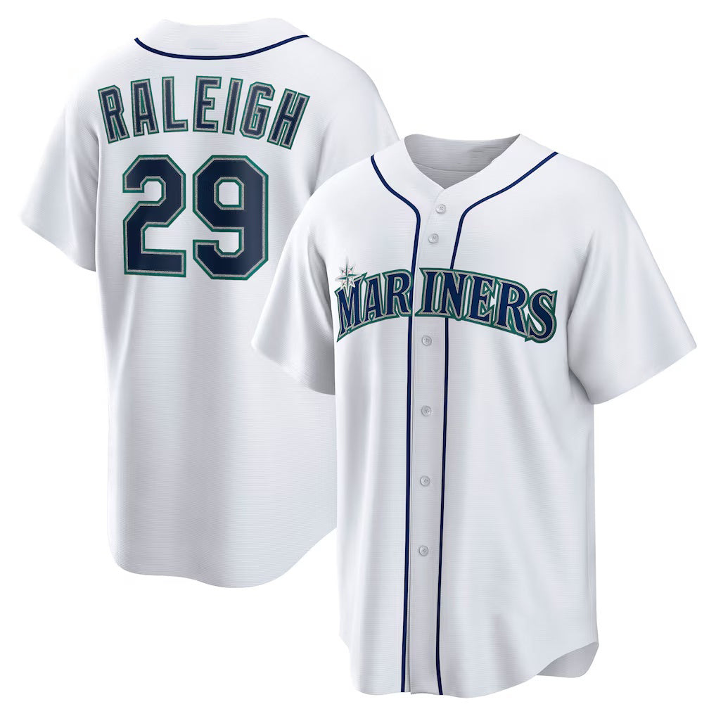 Seattle Mariners #29 Cal Raleigh White Puhics Home Replica Player Jersey