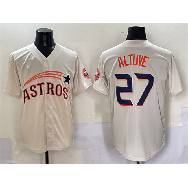 Houston Astros #27 Jose Altuve Cream Puhics Throwback Cooperstown Collection Limited Stitched Jersey