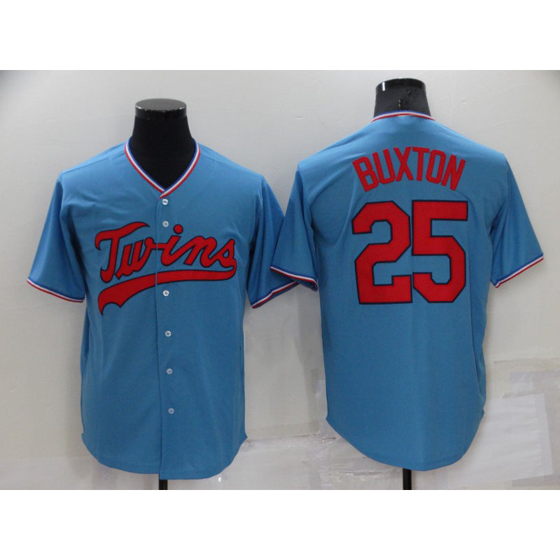 Minnesota Twins #25 Byron Buxton Light Blue Puhics Pullover Throwback Cooperstown Jersey