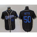 Los Angeles Dodgers #50 Mookie Betts Number Black Puhics Cool Base With Patch Stitched Jerseys
