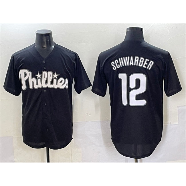 Philadelphia Phillies #12 Kyle Schwarber Black Puhics Lights Out Limited Stitched Jersey