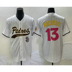 San Diego Padres #13 Manny Machado White Puhics Pinstripe 2023 City Connect Cool Base Stitched Jersey