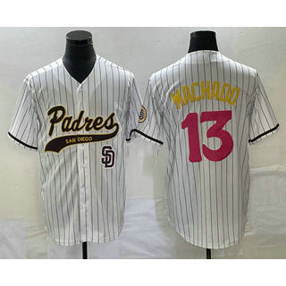San Diego Padres #13 Manny Machado White Puhics Pinstripe 2023 City Connect Cool Base Stitched Jersey