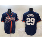 Detroit Tigers #29 Tarik Skubal Navy Puhics With Patch Cool Base Stitched Jersey