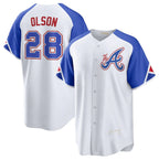 Atlanta Braves #28 Matt Olson White Puhics 2023 City Connect Cool Base Stitched Jersey