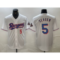 Texas Rangers #5 Corey Seager Number White Puhics 2023 World Series Champions Cool Base Jersey 2