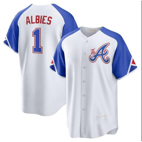Atlanta Braves #1 Ozzie Albies White Puhics 2023 City Connect Cool Base Stitched Jersey
