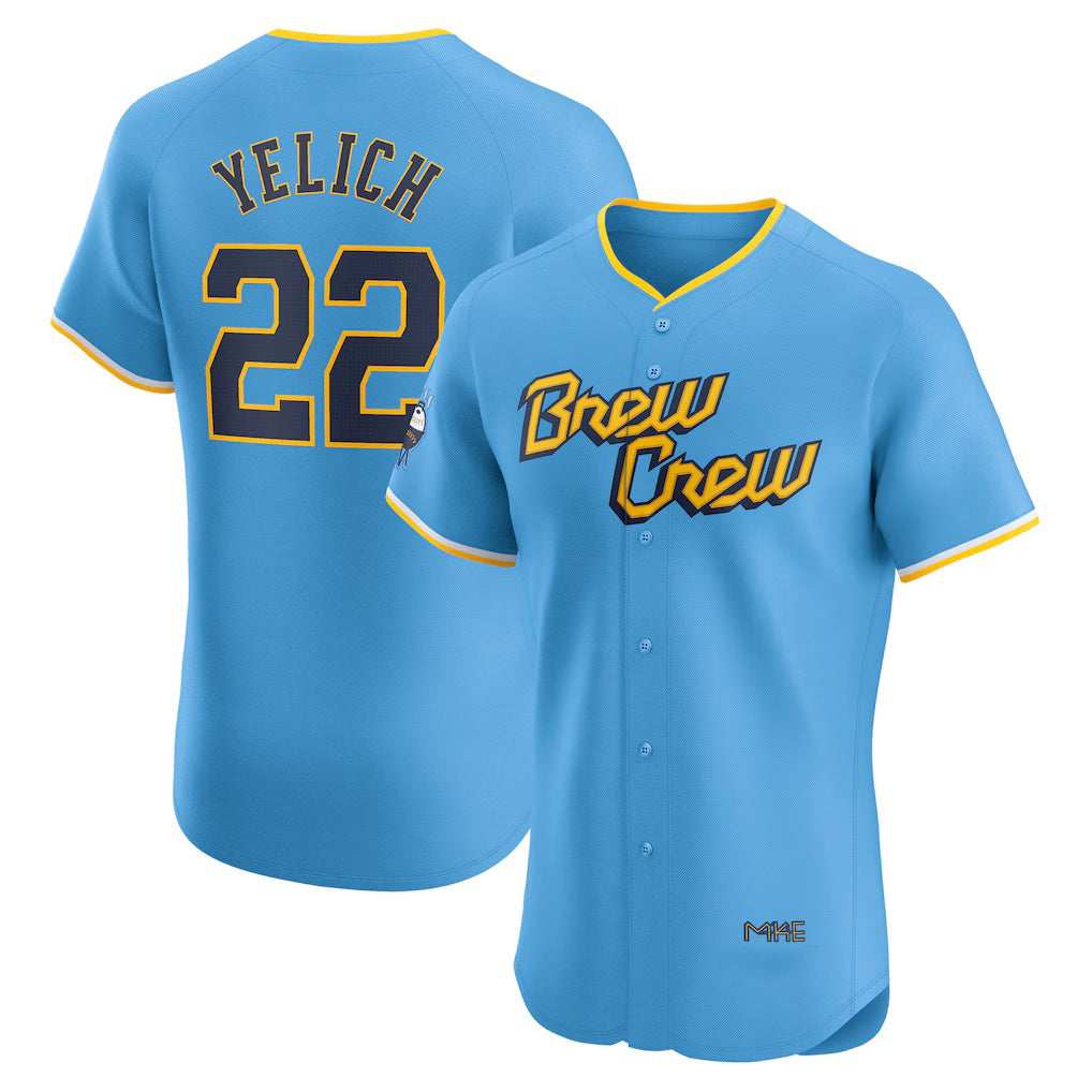 Milwaukee Brewers #22 Christian Yelich Powder Blue Puhics City Connect Elite Player Jersey