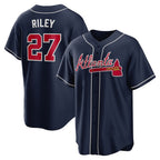Atlanta Braves #27 Austin Riley Navy Puhics Alternate Replica Jersey