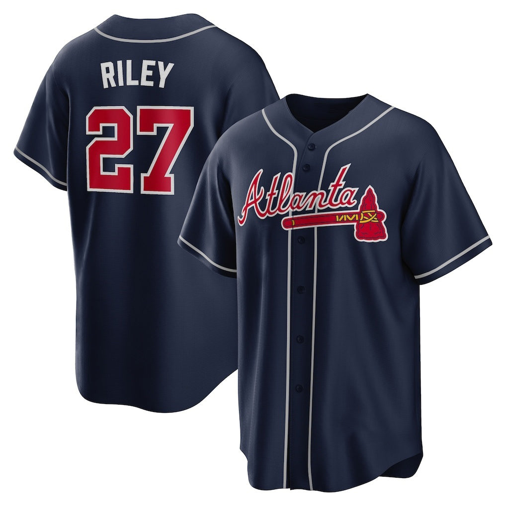 Atlanta Braves #27 Austin Riley Navy Puhics Alternate Replica Jersey