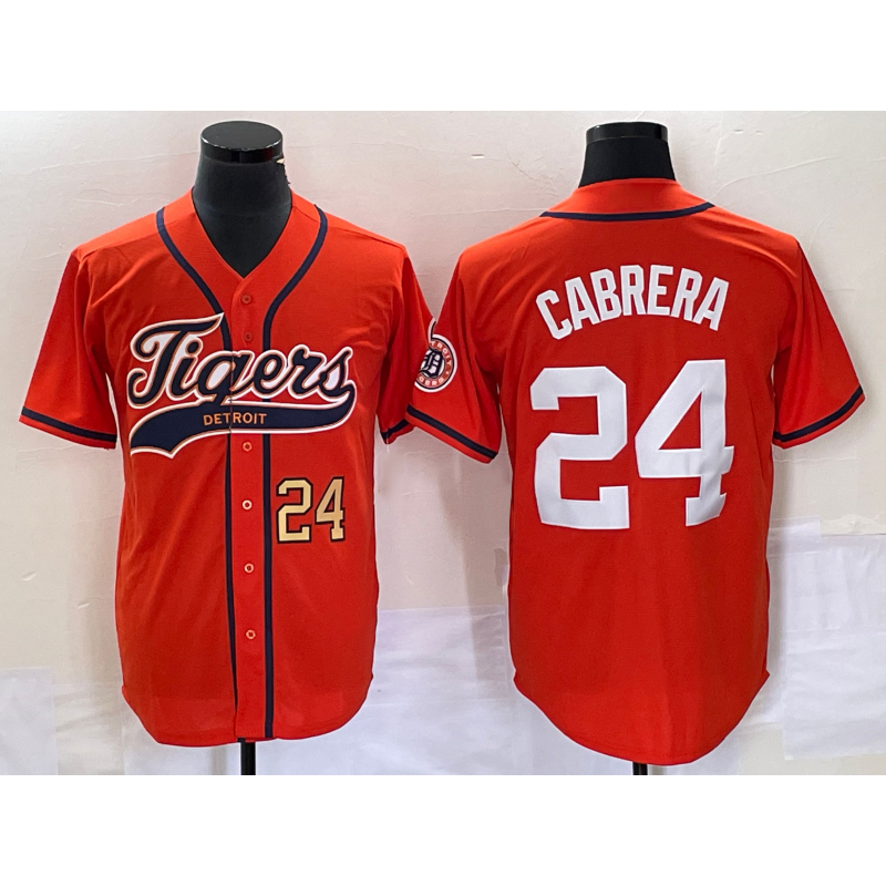 Detroit Tigers #24 Miguel Cabrera Number Orange Puhics Cool Base Stitched Jersey