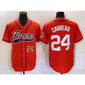 Detroit Tigers #24 Miguel Cabrera Number Orange Puhics Cool Base Stitched Jersey