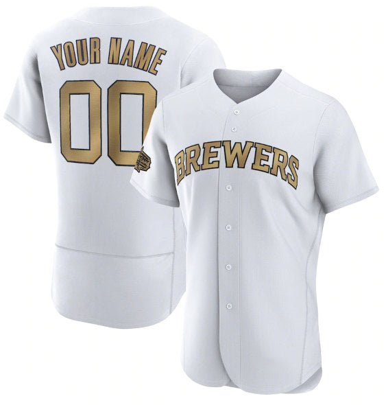 Custom Milwaukee Brewers Active Player White Puhics 2022 All-Star Flex Base Stitched Jersey 2