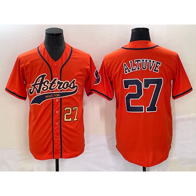 Houston Astros #27 Jose Altuve Number Orange Puhics With Patch Cool Base Stitched Jersey