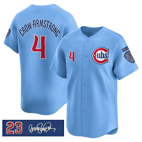 Chicago Cubs #4 Pete Crow-Armstrong Blue Puhics 'Ryne Sandberg Tribute' Vapor Limited V3 Stitched Jersey