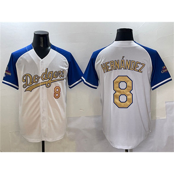 Los Angeles Dodgers #8 Enrique Hernandez White Royal Gold Puhics 2024 World Series Champions Vapor Limited Stitched Jersey