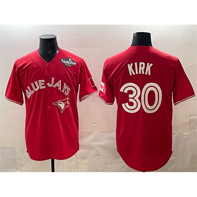 Toronto Blue Jays #30 Alejandro Kirk Red Puhics 2025 World Series Cool Base Stitched Jersey