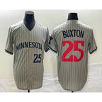 Minnesota Twins #25 Byron Buxton Number 2023 Grey Puhics Home Team Cool Base Stitched Jersey